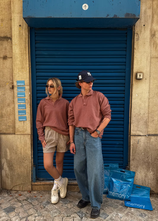 LONG SLEEVE POLO - BRICK