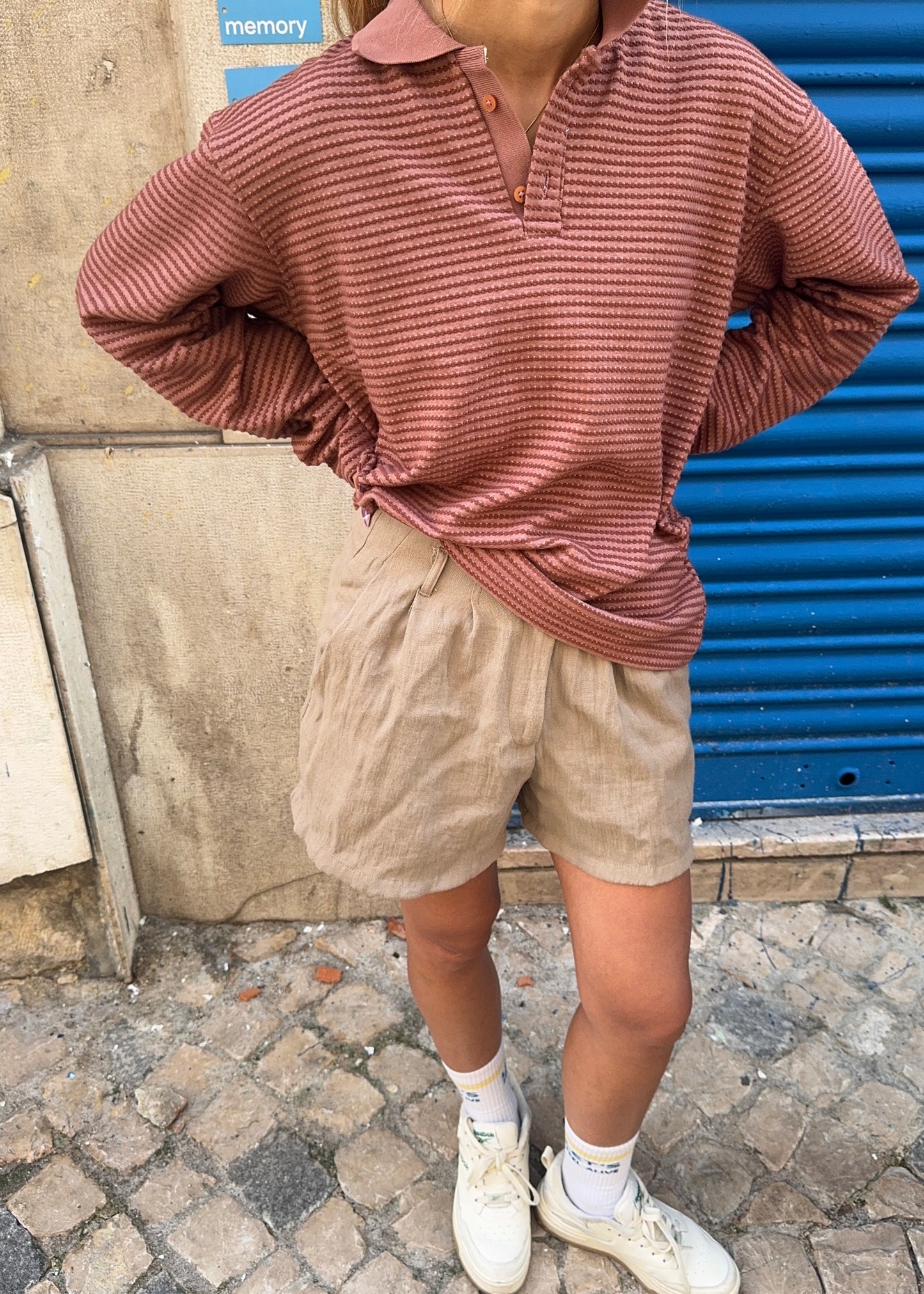 LONG SLEEVE POLO - BRICK