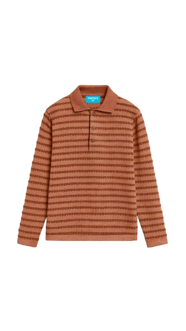 LONG SLEEVE POLO - BRICK