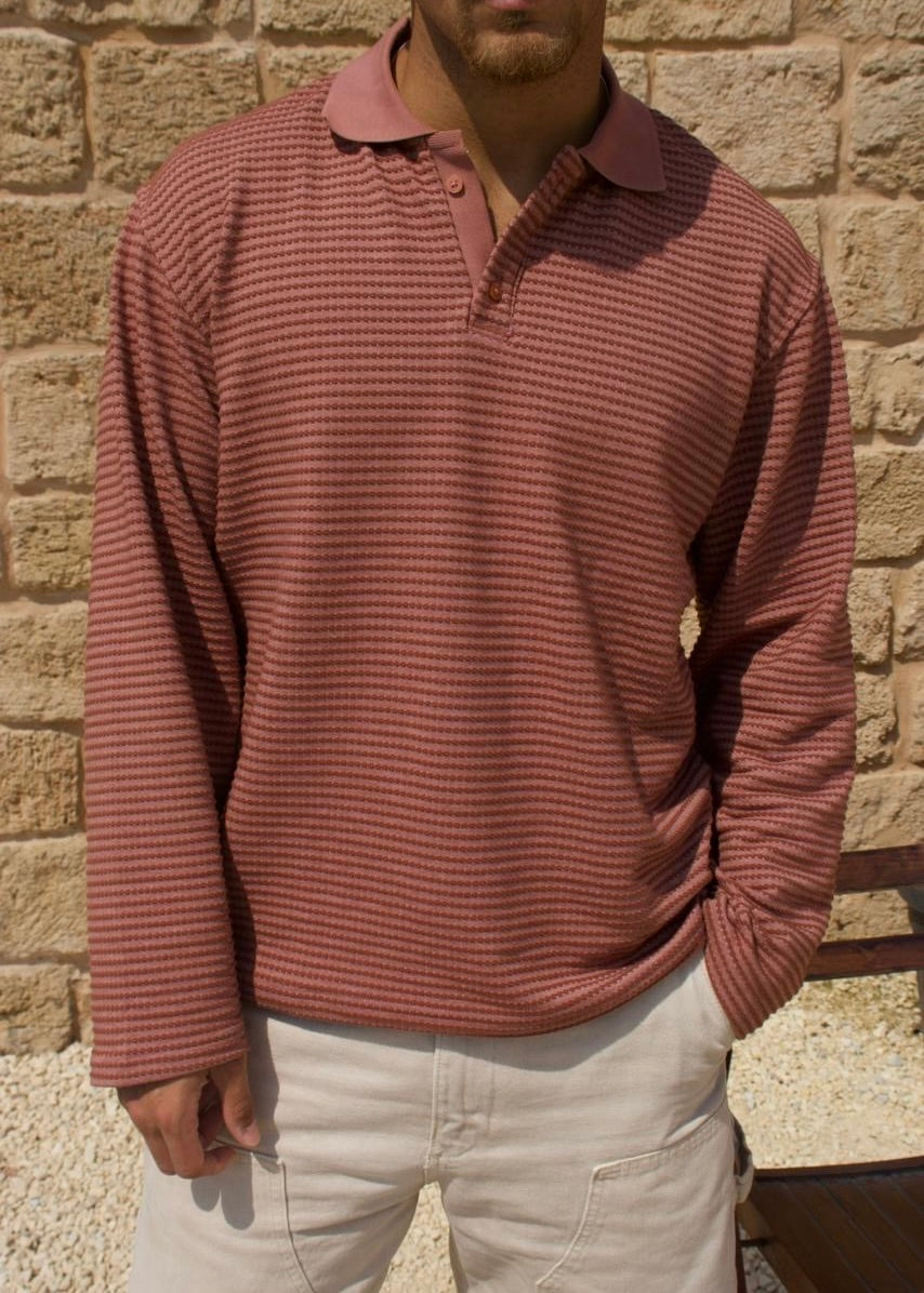 LONG SLEEVE POLO - BRICK